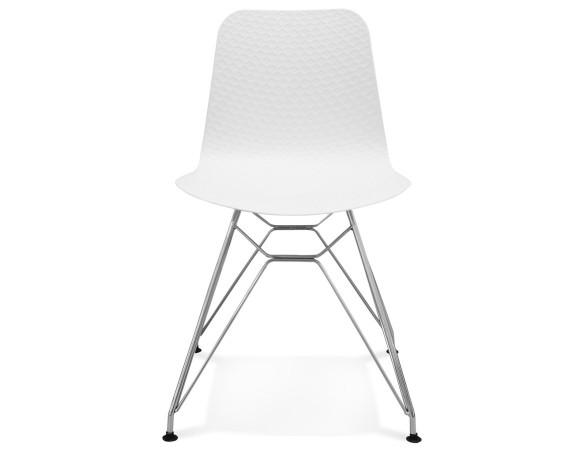 Chaise design GAUDY blanche avec pied en métal chromé