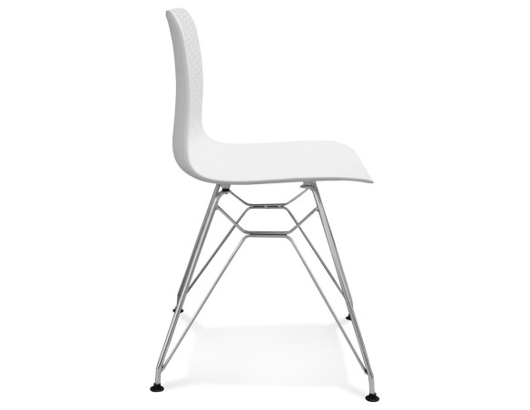 Chaise design GAUDY blanche avec pied en métal chromé