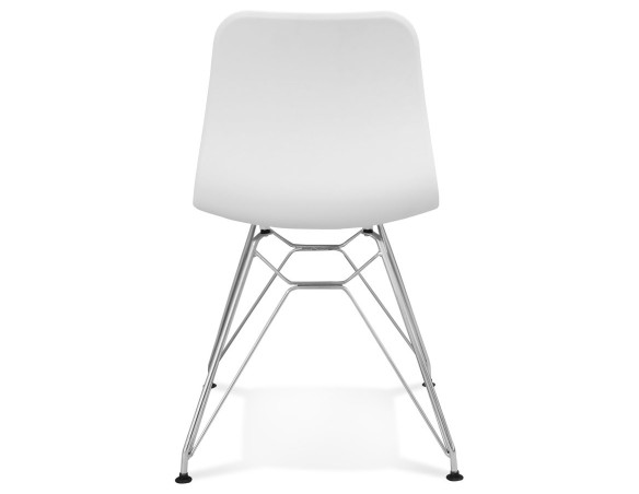 Chaise design GAUDY blanche avec pied en métal chromé