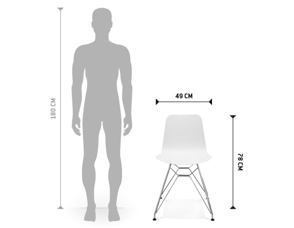 Chaise design GAUDY blanche avec pied en métal chromé