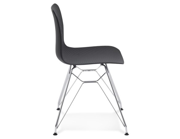 Chaise design GAUDY noire avec pied en métal chromé