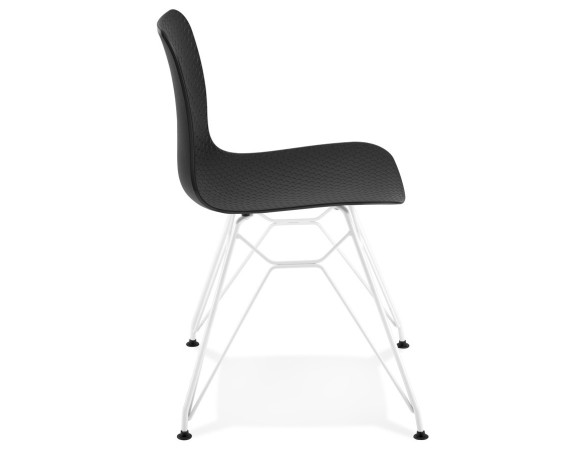 Chaise moderne GAUDY noire avec pied en métal blanc