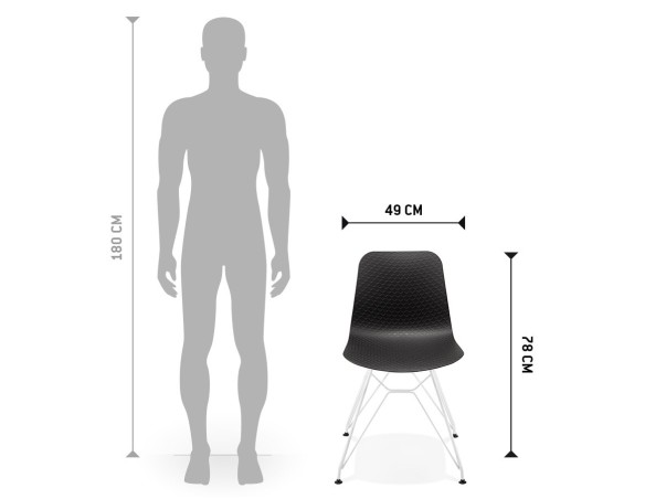 Chaise moderne GAUDY noire avec pied en métal blanc