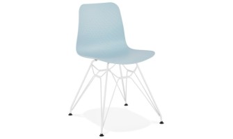 CH01970BUWH 5420072059051 Chaise moderne GAUDY bleue avec pied en métal blanc