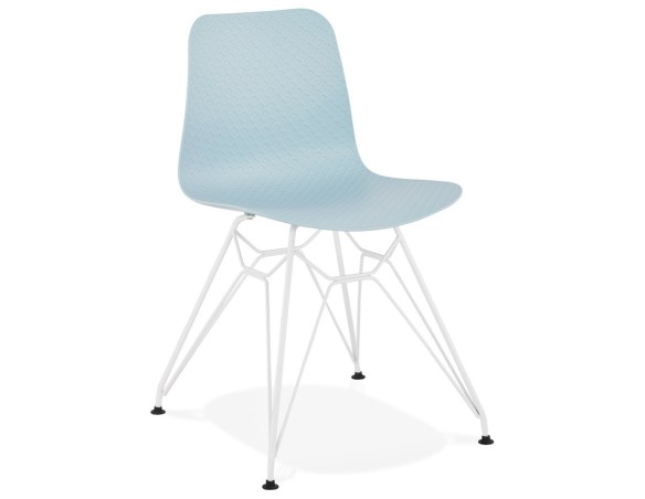 CH01970BUWH 5420072059051 Chaise moderne GAUDY bleue avec pied en métal blanc