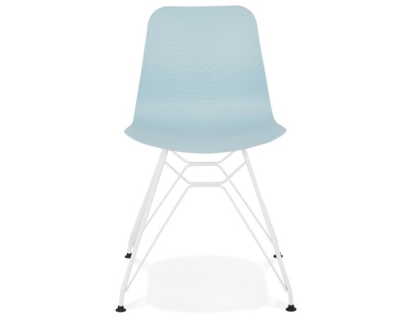Chaise moderne GAUDY bleue avec pied en métal blanc