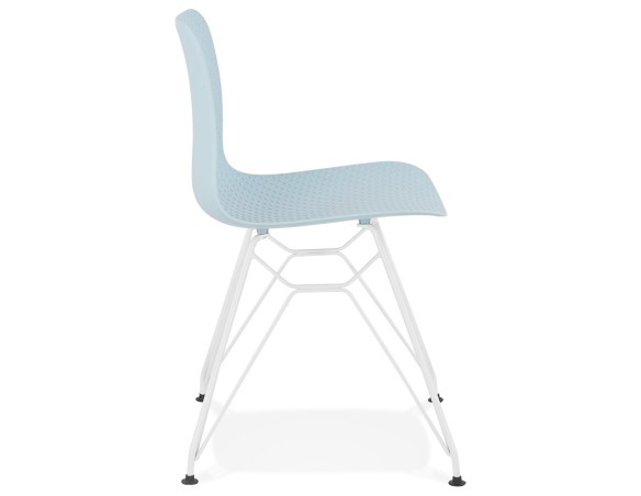Chaise moderne GAUDY bleue avec pied en métal blanc