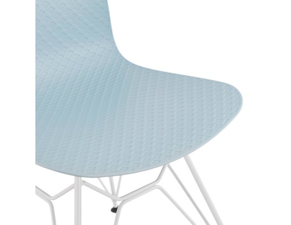 Chaise moderne GAUDY bleue avec pied en métal blanc