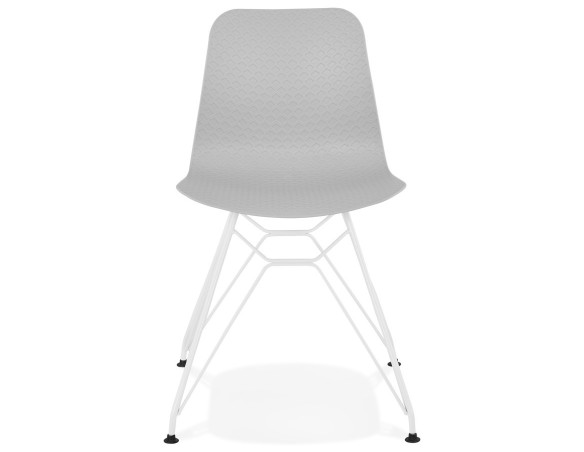 Chaise moderne GAUDY grise avec pied en métal blanc