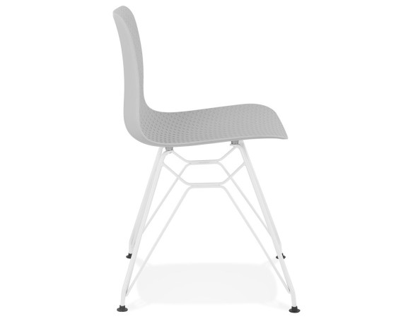 Chaise moderne GAUDY grise avec pied en métal blanc
