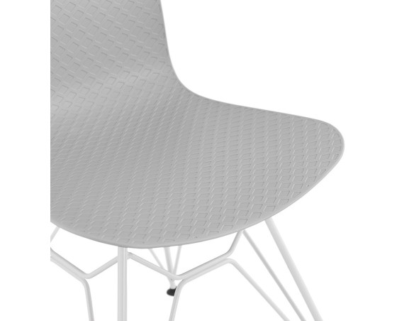 Chaise moderne GAUDY grise avec pied en métal blanc