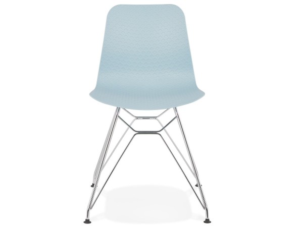 Chaise design GAUDY bleue avec pied en métal chromé