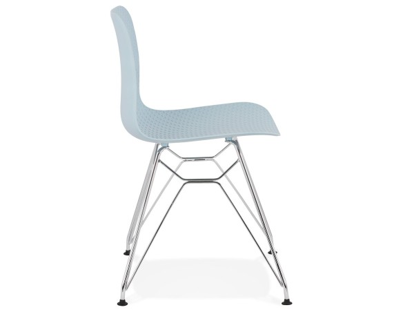 Chaise design GAUDY bleue avec pied en métal chromé