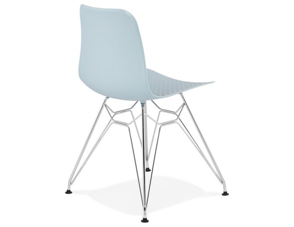 Chaise design GAUDY bleue avec pied en métal chromé