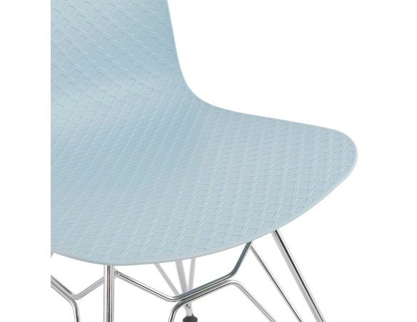 Chaise design GAUDY bleue avec pied en métal chromé