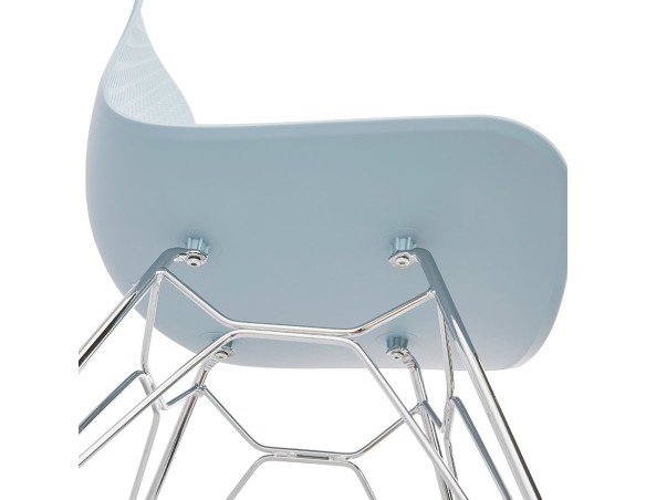 Chaise design GAUDY bleue avec pied en métal chromé