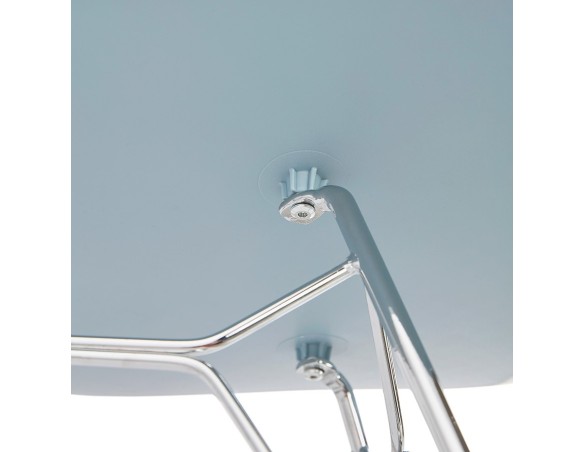 Chaise design GAUDY bleue avec pied en métal chromé