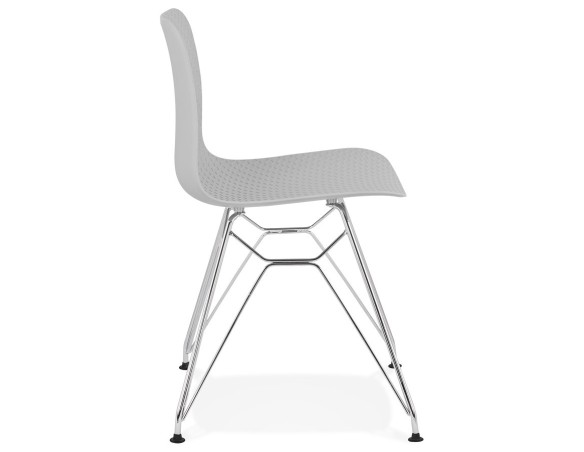 Chaise design GAUDY grise avec pied en métal chromé