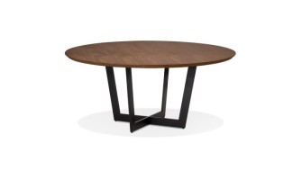 DT02230WABL 5404028304006 Table de salle à manger ronde LULU en bois finition Noyer et métal noir - à̃120 cm