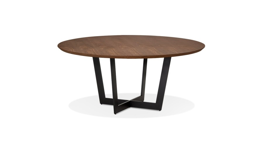 DT02230WABL 5404028304006 Table de salle à manger ronde LULU en bois finition Noyer et métal noir - à̃120 cm