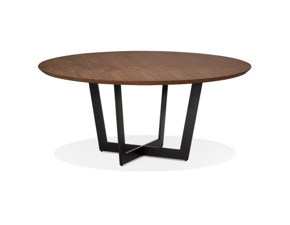DT02230WABL 5404028304006 Table de salle à manger ronde LULU en bois finition Noyer et métal noir - à̃120 cm