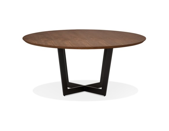 Table de salle à manger ronde LULU en bois finition Noyer et métal noir - à120 cm
