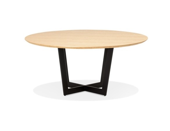 Table de salle à manger ronde LULU en bois finition naturelle et métal noir - à120 cm