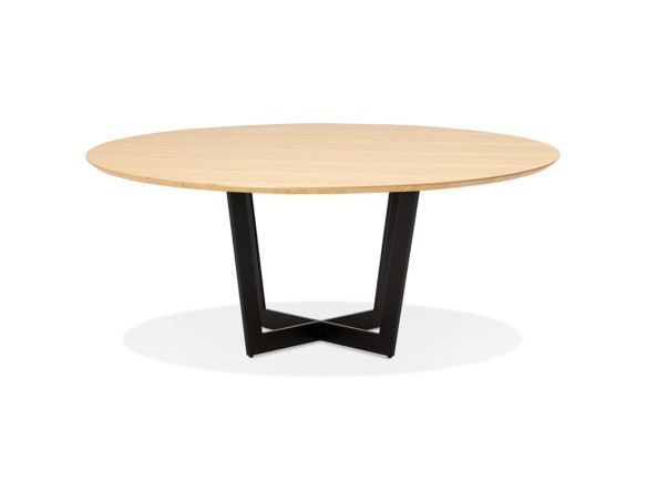 Table de salle à manger ronde LULU en bois finition naturelle et métal noir - à140 cm