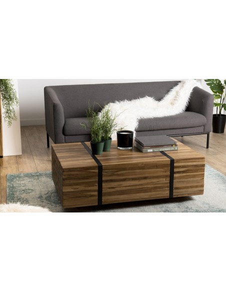 Table basse roulettes teck