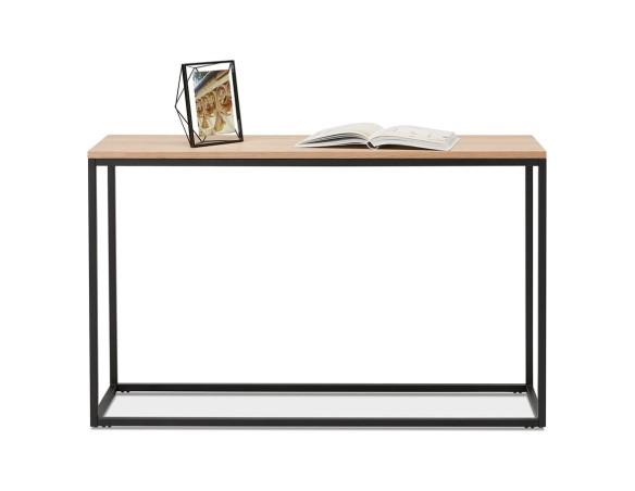 Table console style industriel RIVER en bois finition naturelle et métal noir