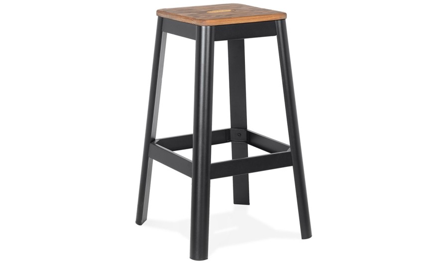 BS03430BL 5420072087849 Tabouret haut style industriel LIDYA avec structure en métal noir et assise en bois
