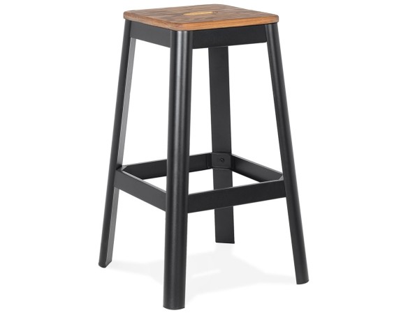 BS03430BL 5420072087849 Tabouret haut style industriel LIDYA avec structure en métal noir et assise en bois