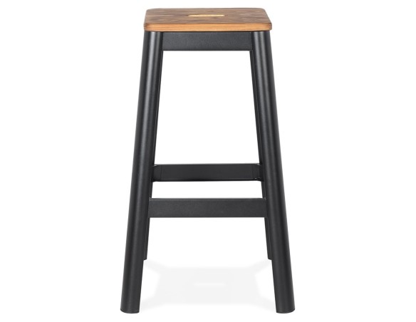 Tabouret haut style industriel LIDYA avec structure en métal noir et assise en bois