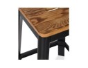 Tabouret haut style industriel LIDYA avec structure en métal noir et assise en bois