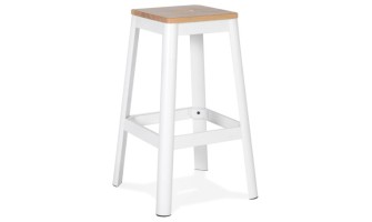 BS03440WH 5420072087863 Tabouret haut style industriel LIDYA avec structure en métal blanc et assise en bois