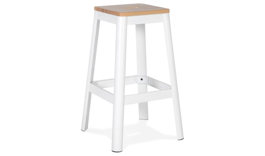 BS03440WH 5420072087863 Tabouret haut style industriel LIDYA avec structure en métal blanc et assise en bois BS03440WH 5420072087863 Tabouret haut style industriel LIDYA avec structure en métal blanc et assise en bois