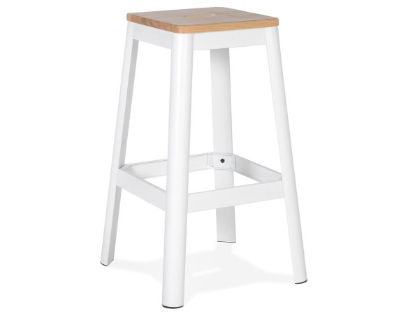 BS03440WH 5420072087863 Tabouret haut style industriel LIDYA avec structure en métal blanc et assise en bois