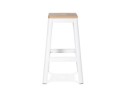Tabouret haut style industriel LIDYA avec structure en métal blanc et assise en bois