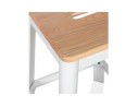 Tabouret haut style industriel LIDYA avec structure en métal blanc et assise en bois