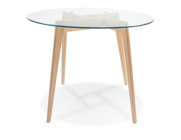 Petite table à diner ronde ANGELA en verre transparent - à 100 cm