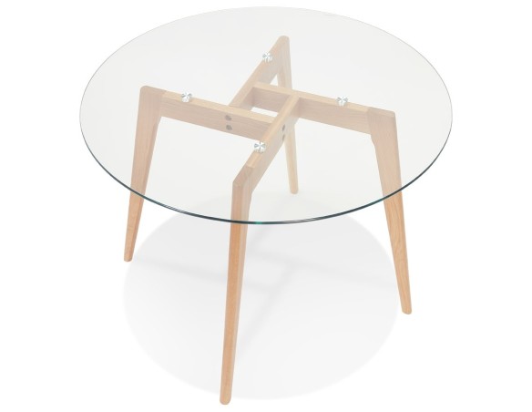 Petite table à diner ronde ANGELA en verre transparent - à 100 cm