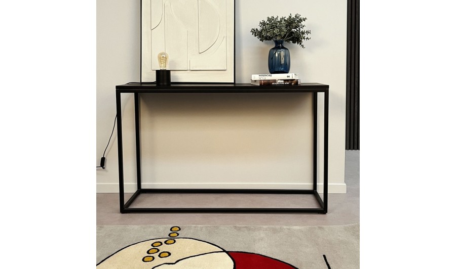 Table Console Industrielle 120 Cm - 3 Compartiments Rangement - Noir - Pour Salon Et Entrée