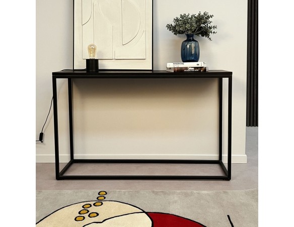 Table console style industriel RIVER en bois et métal noir