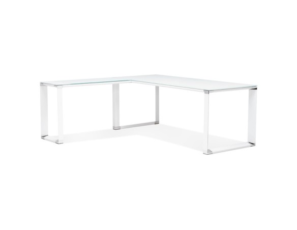 OT01340WHWH 5404028314043 Grand bureau de direction en angle XLINE en verre blanc (angle au choix) - 200 cm