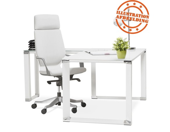 Grand bureau de direction en angle XLINE en verre blanc (angle au choix) - 200 cm
