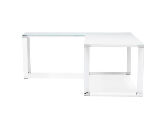 Grand bureau de direction en angle XLINE en verre blanc (angle au choix) - 200 cm