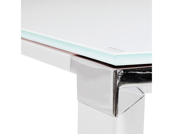 Grand bureau de direction en angle XLINE en verre blanc (angle au choix) - 200 cm