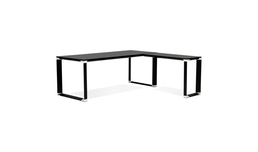OT01880BLBL 5404028328385 Grand bureau de direction en angle XLINE en bois noir (angle au choix) - 200 cm