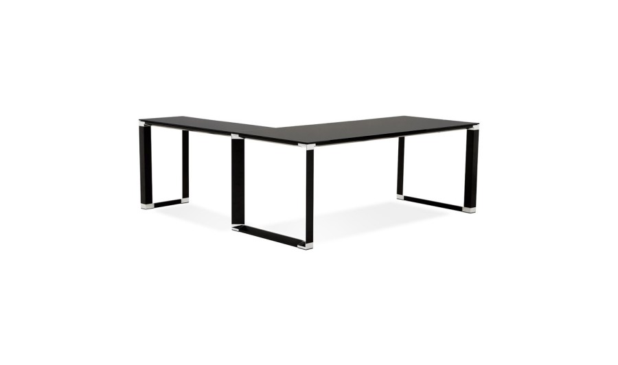 OT01930BLBL 5404028330401 Grand bureau de direction en angle XLINE en verre noir (angle au choix) - 200 cm