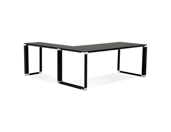 OT01930BLBL 5404028330401 Grand bureau de direction en angle XLINE en verre noir (angle au choix) - 200 cm